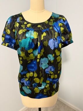 Apt. 9 Black Blouse with Blue and Green Floral Print SZM